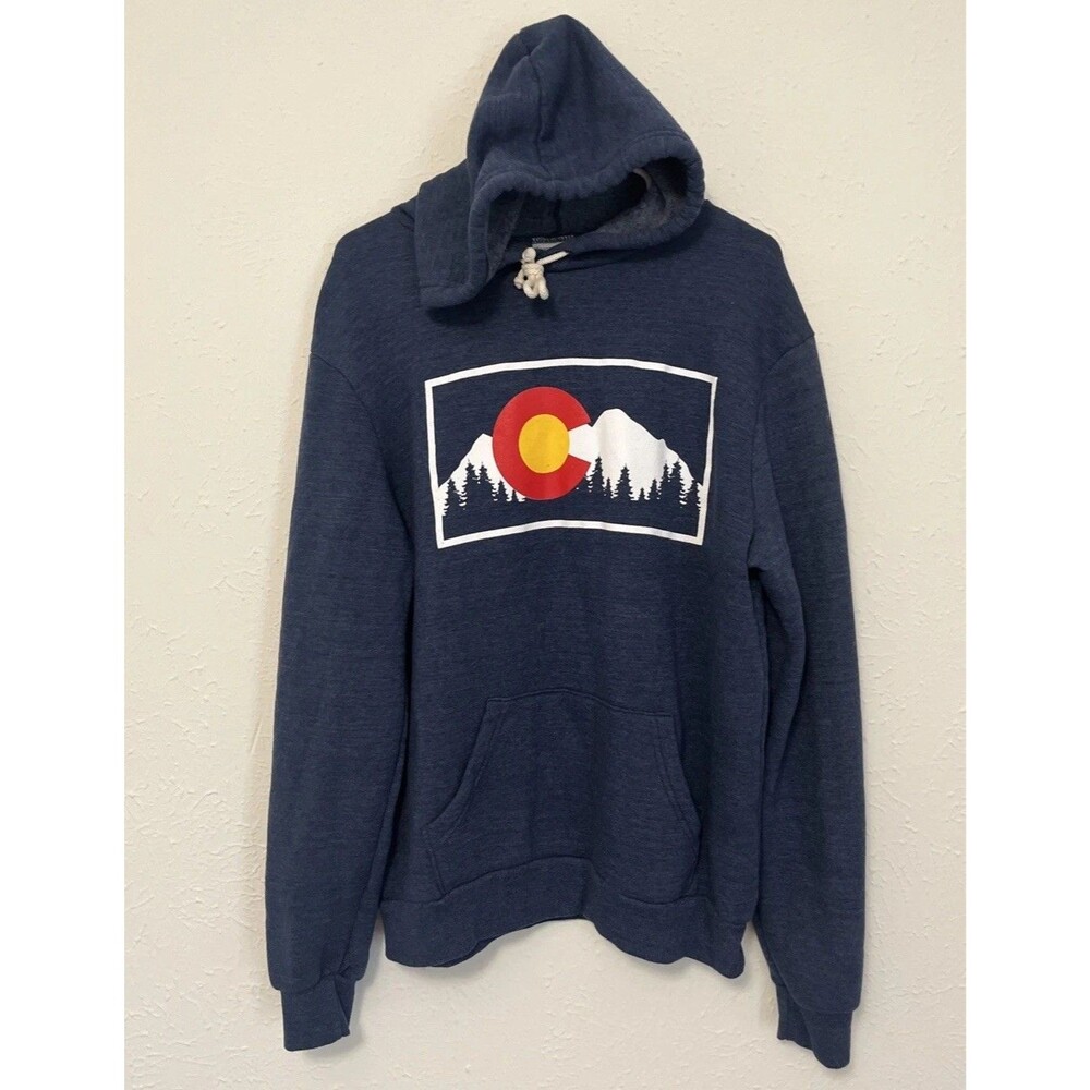 COLORADO STATE Men's Sherpa Lined Hoodie Mountains Graphic Navy Size Large